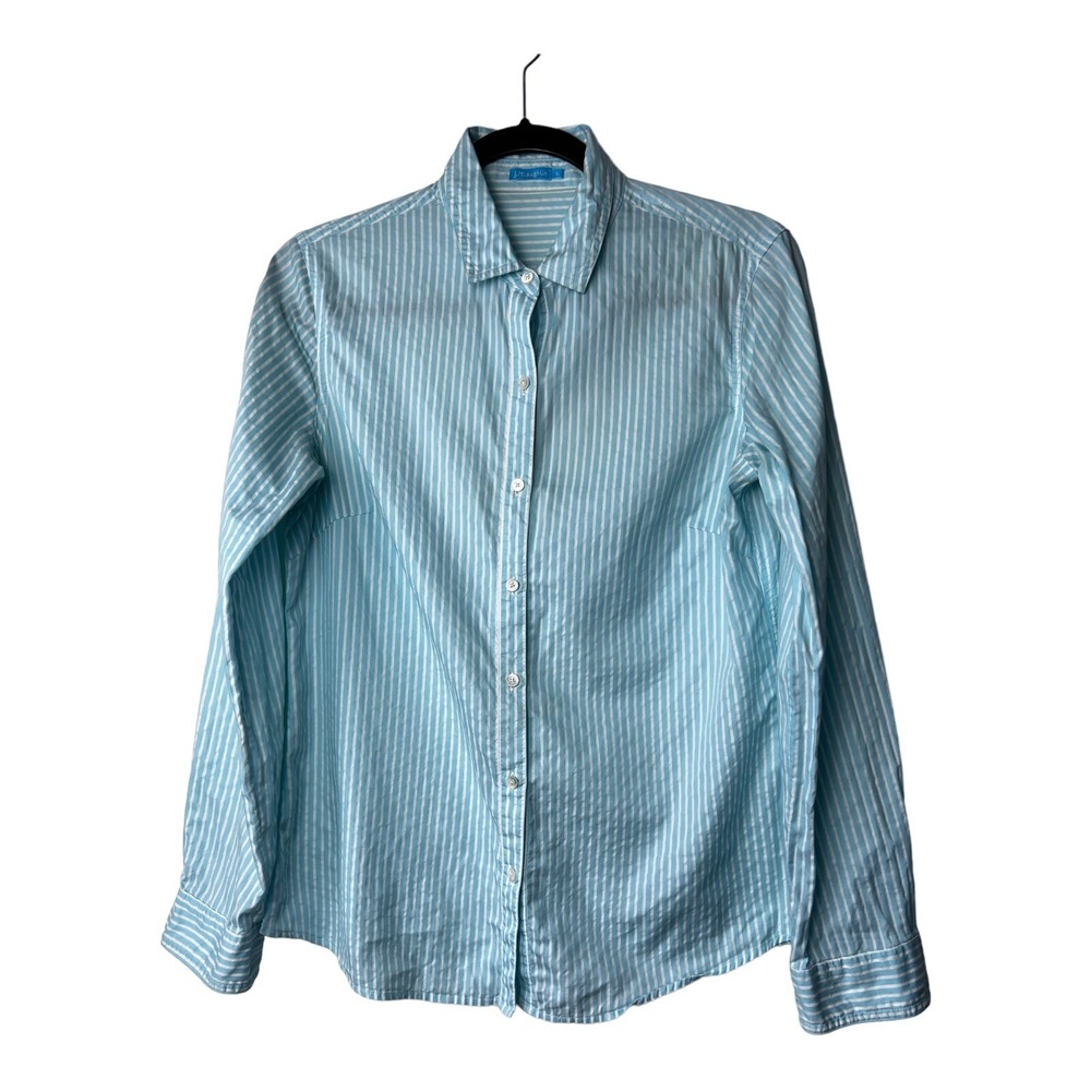 J.McLaughlin Womens Light Blue White Striped Button Down Shirt Size 6 - Picture 2 of 11